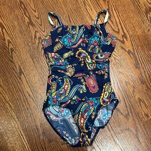 Lands’ End multicolor paisley, one piece bathing suit